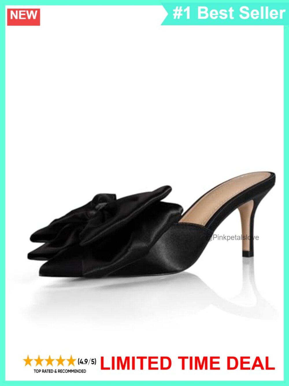 Women's Satin Closed Pointed Toe Oversized Bow Stiletto Heel Sandals 3''